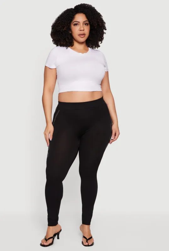 Plus Size High Waisted Rhinestone Boss Graphic Leggings sold by Rainbow