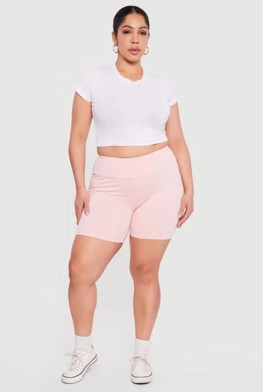 Plus Size Trendy High Waisted Biker Shorts sold by Rainbow