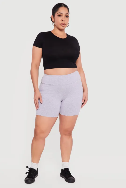 Plus Size Trendy High Waisted Biker Shorts sold by Rainbow