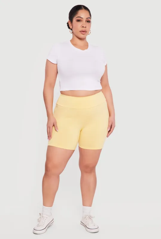 Plus Size Trendy High Waisted Biker Shorts sold by Rainbow