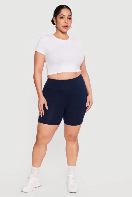 Plus Size Trendy High Waisted Biker Shorts sold by Rainbow