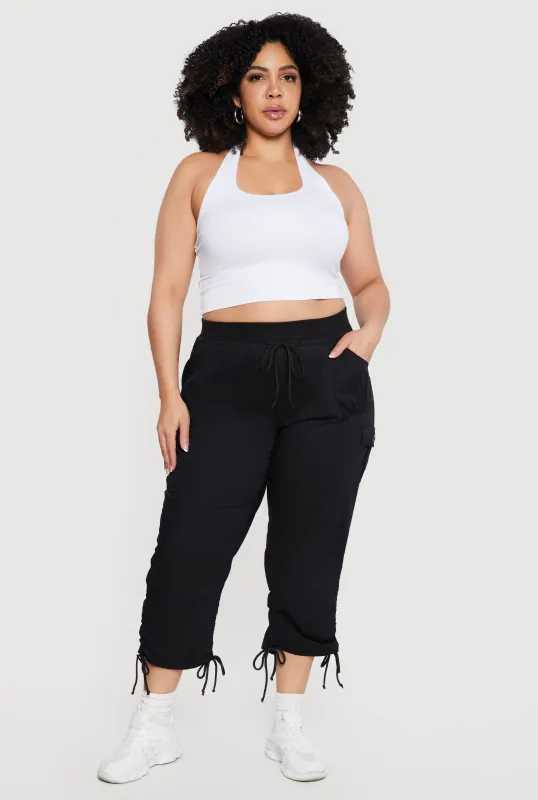 Plus Size Drawstring Waist Cargo Capris made by Rainbow