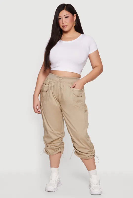 Plus Size Toggle Drawstring Waisted Cargo Capri Pants sold by Rainbow