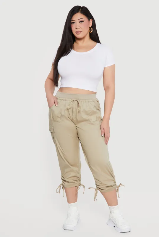 Plus Size Drawstring Waist Cargo Capris sold by Rainbow
