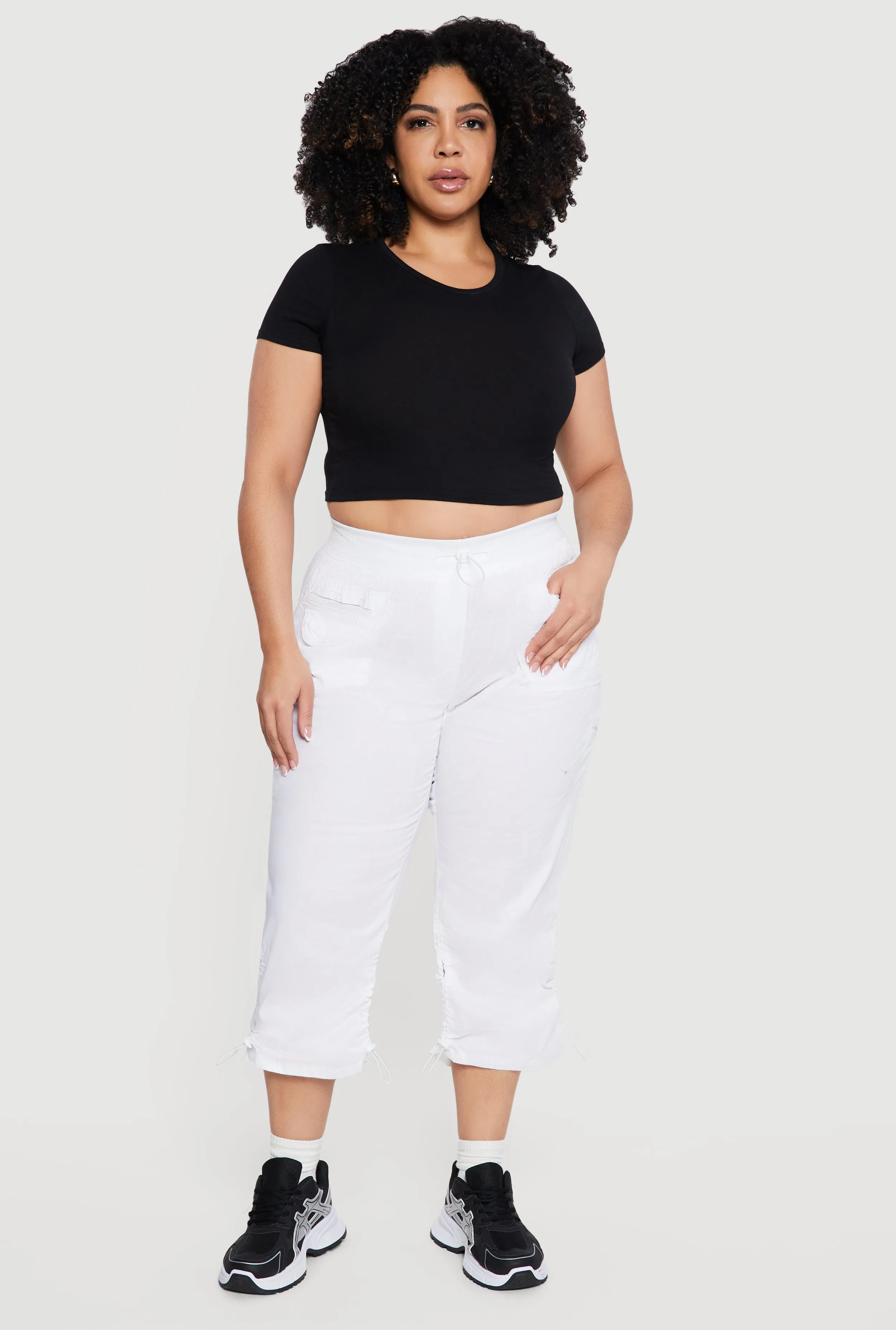 Plus Size Toggle Drawstring Waisted Cargo Capri Pants sold by Rainbow
