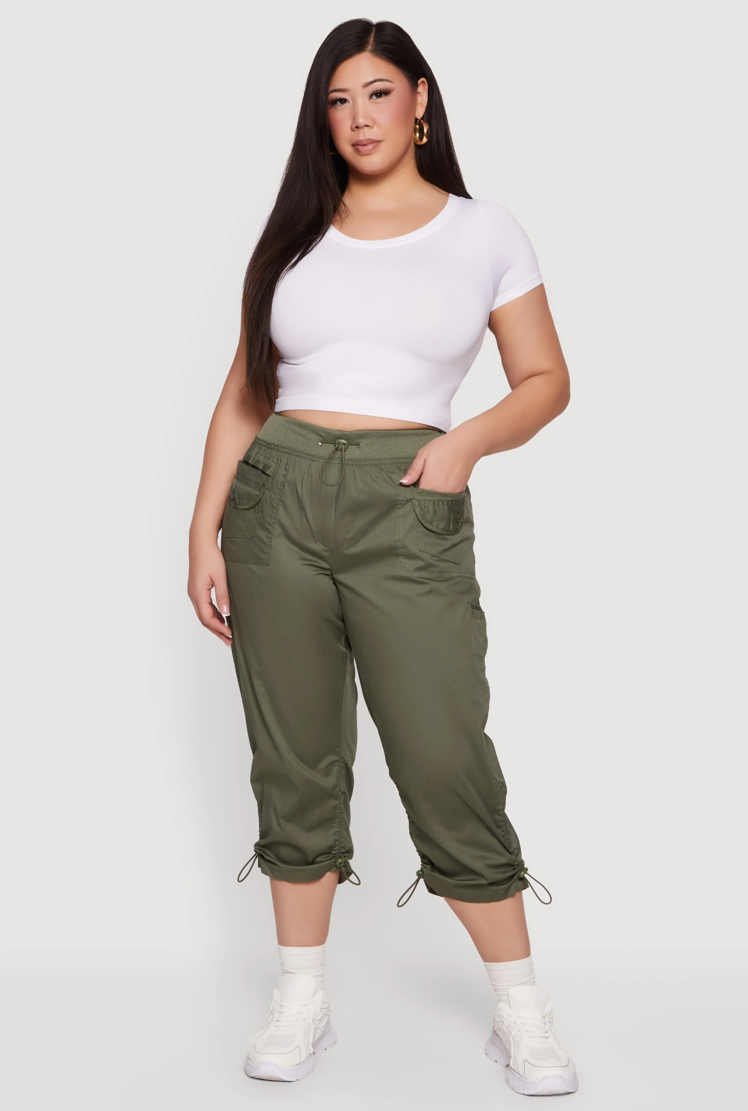 Plus Size Toggle Drawstring Waisted Cargo Capri Pants sold by Rainbow product image thumbnail 5