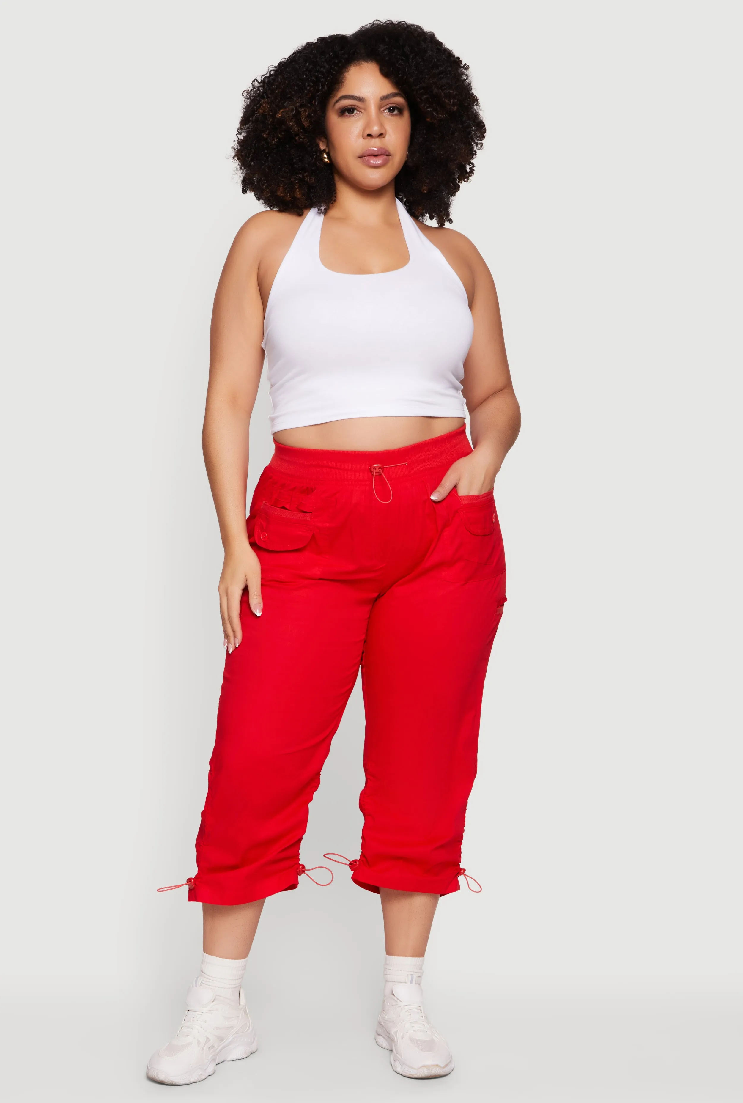 Plus Size Toggle Drawstring Waisted Cargo Capri Pants sold by Rainbow product image thumbnail 3