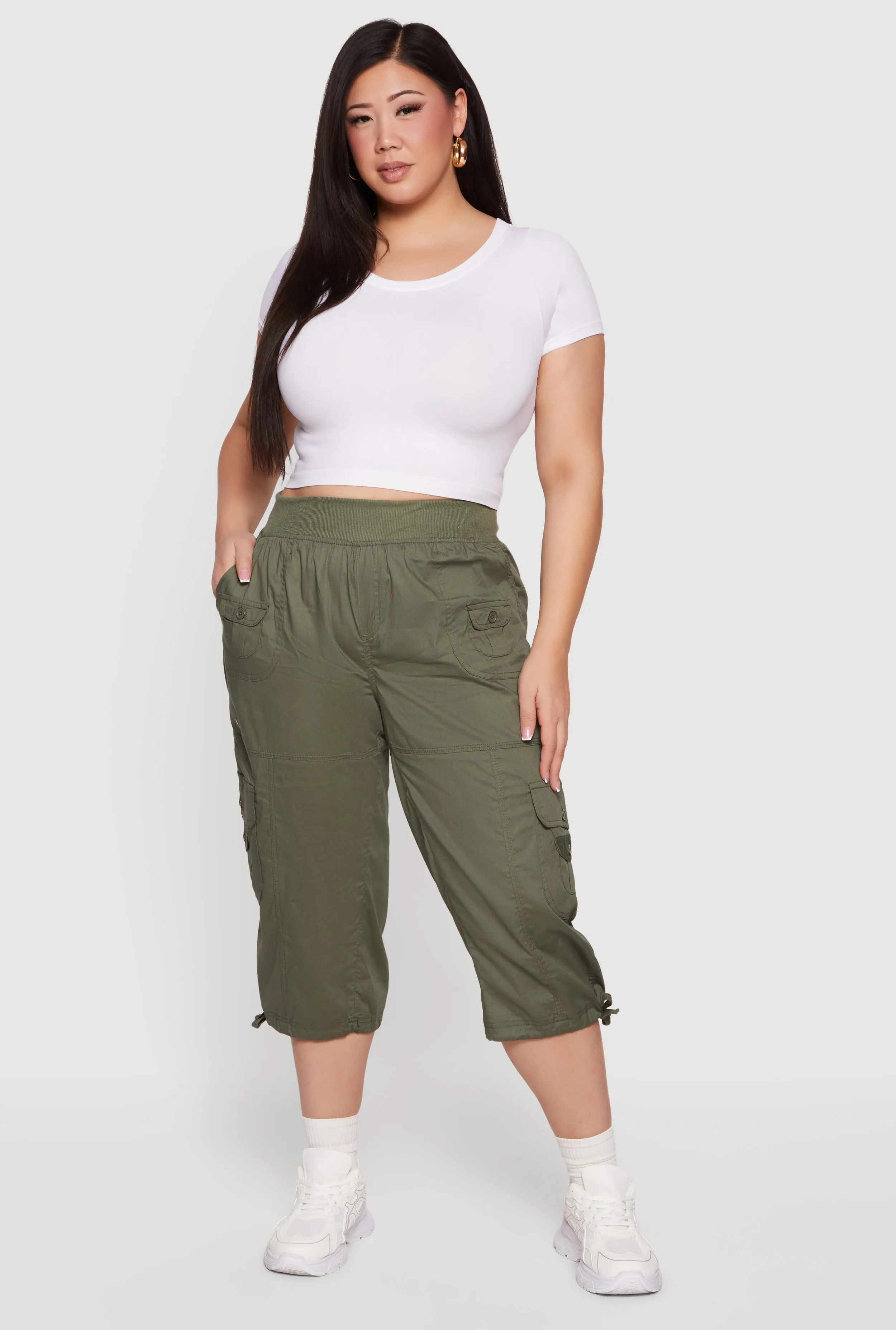 Plus Size Drawstring Hem Cargo Capri Pants sold by Rainbow product image thumbnail 5