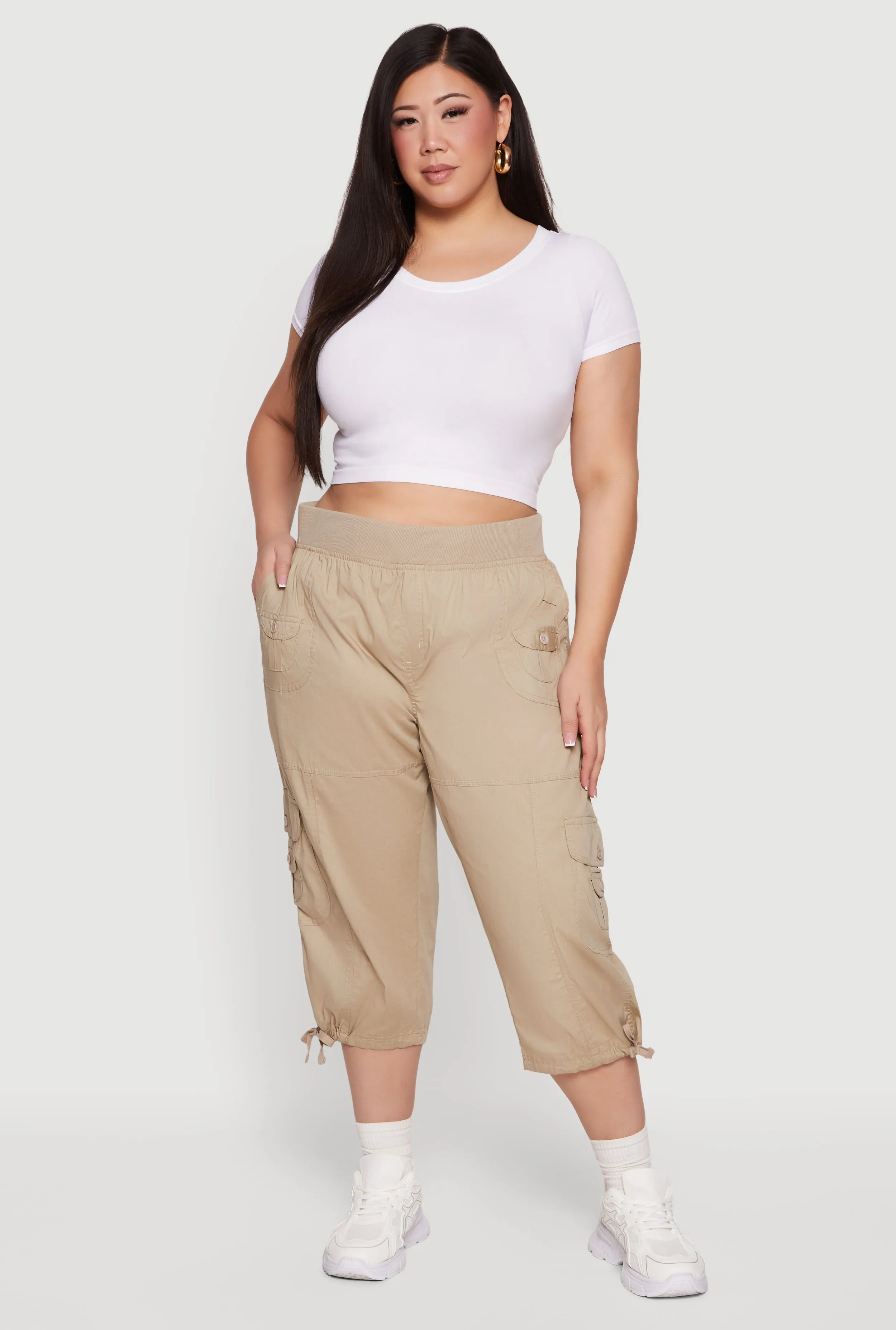 Plus Size Drawstring Hem Cargo Capri Pants sold by Rainbow product image thumbnail 4