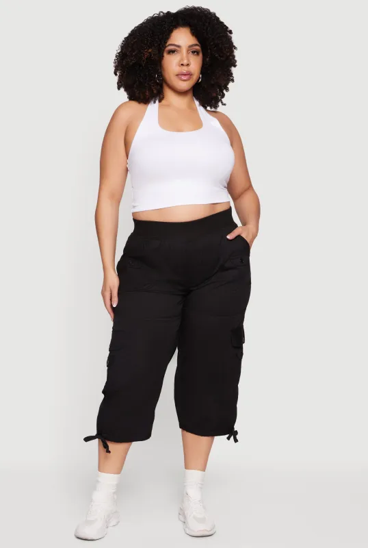 Plus Size Drawstring Hem Cargo Capri Pants sold by Rainbow
