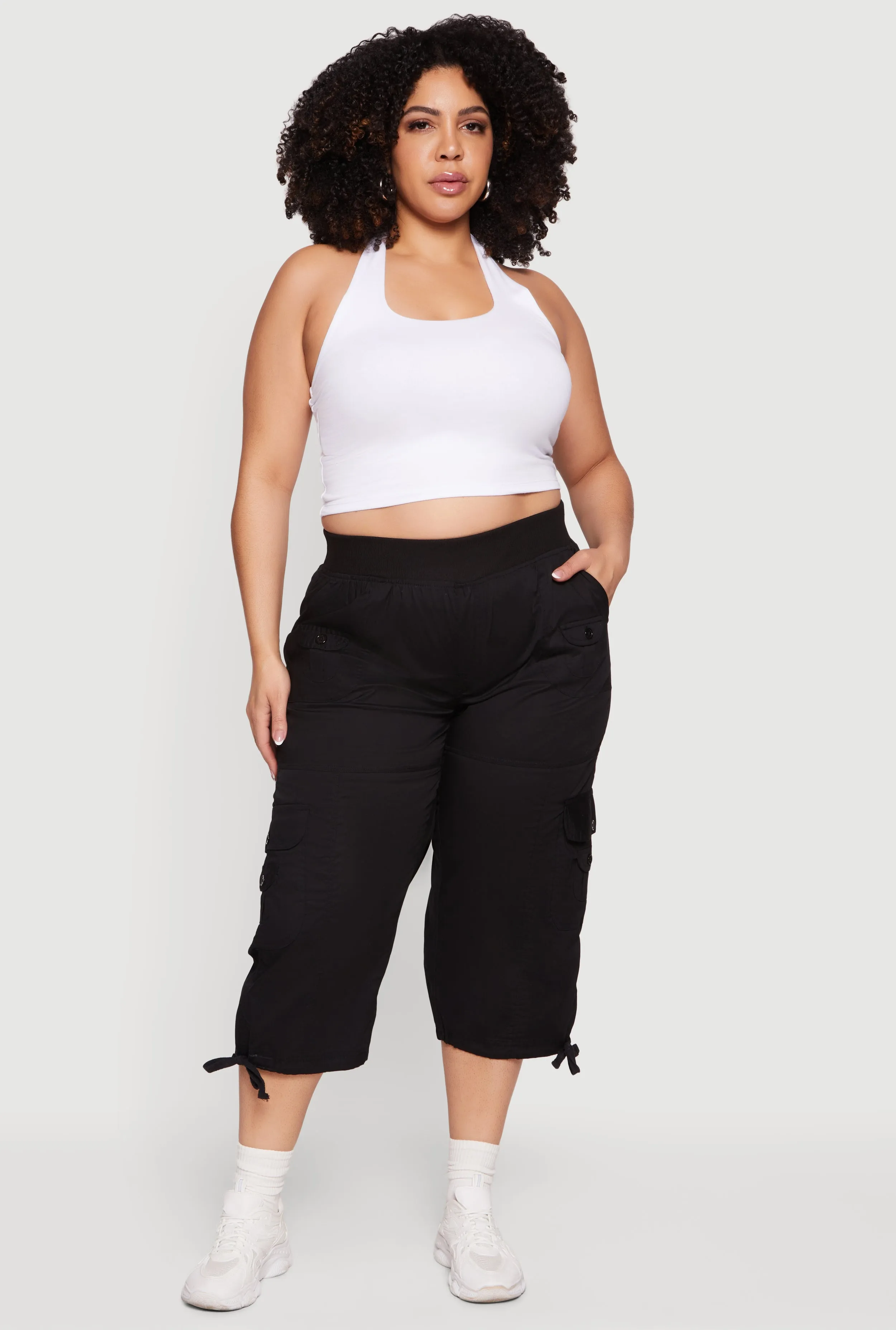 Plus Size Drawstring Hem Cargo Capri Pants sold by Rainbow