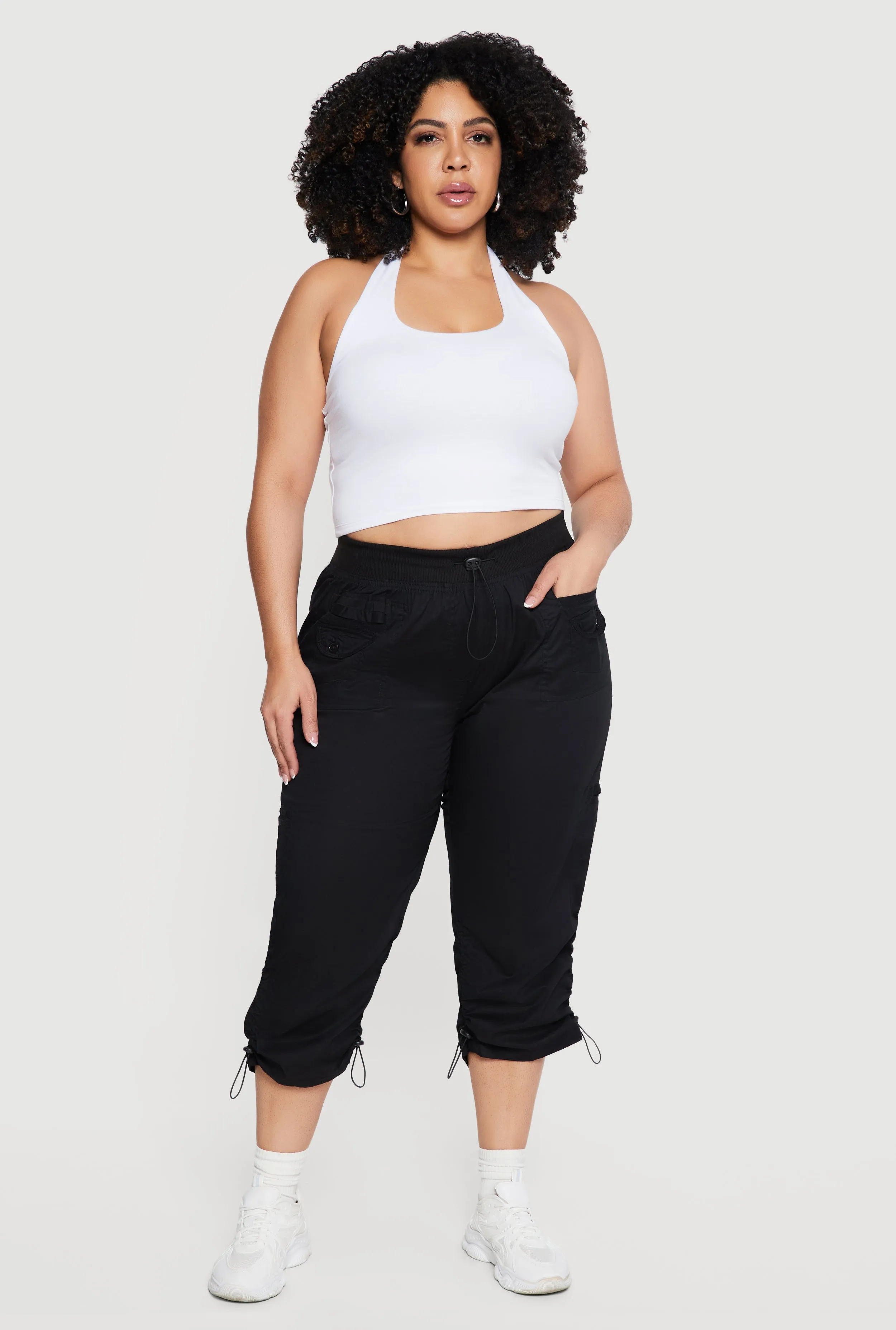 Plus Size Toggle Drawstring Waisted Cargo Capri Pants sold by Rainbow