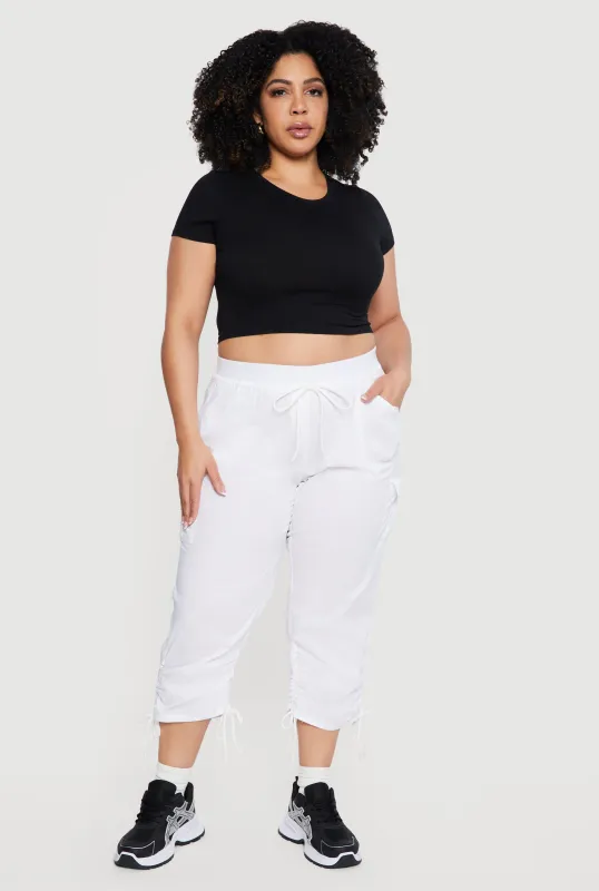 Plus Size Drawstring Waist Cargo Capris made by Rainbow