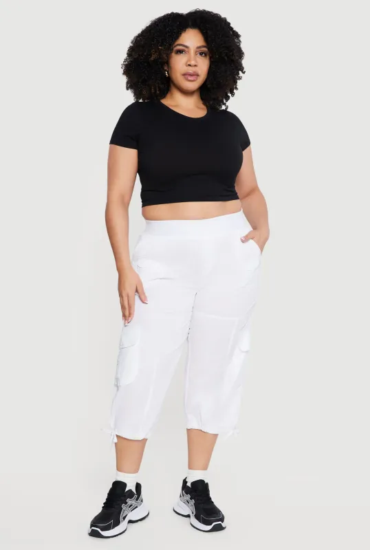 Plus Size Drawstring Hem Cargo Capri Pants made by Rainbow
