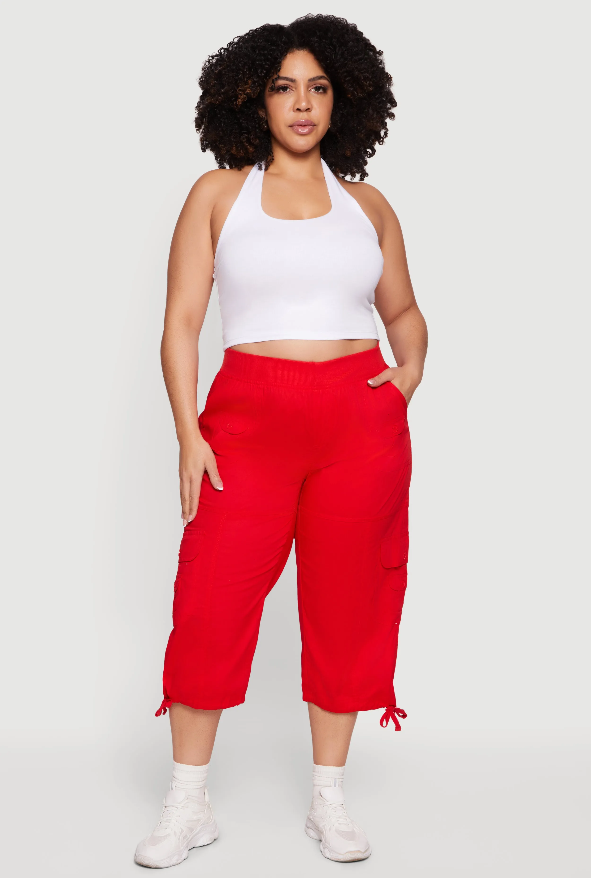 Plus Size Drawstring Hem Cargo Capri Pants sold by Rainbow