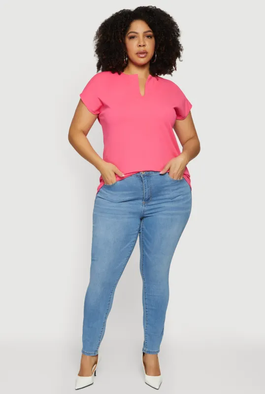 Plus Size Crepe Knit Short Sleeve Blouse made by Rainbow