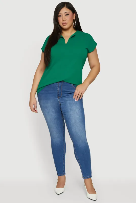 Plus Size Crepe Knit Short Sleeve Blouse made by Rainbow