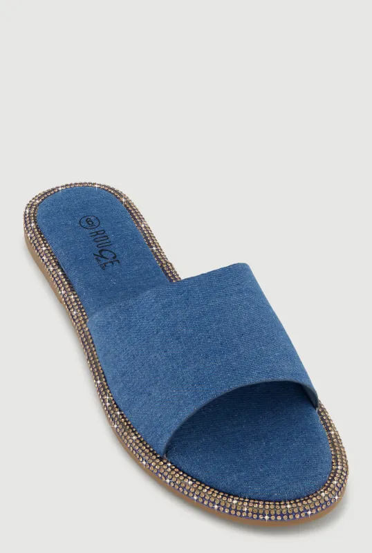 Rhinestone Trim Slide Open Toe Sandals sold by Rainbow