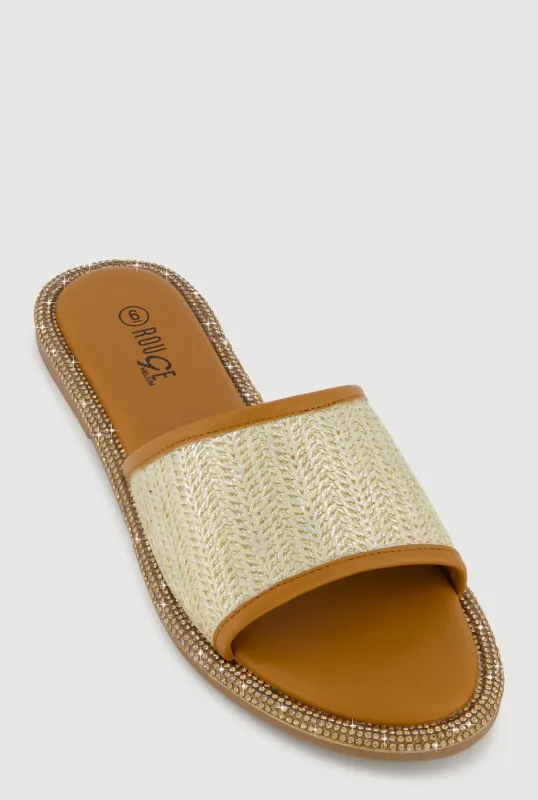Rhinestone Trim Slide Open Toe Sandals sold by Rainbow