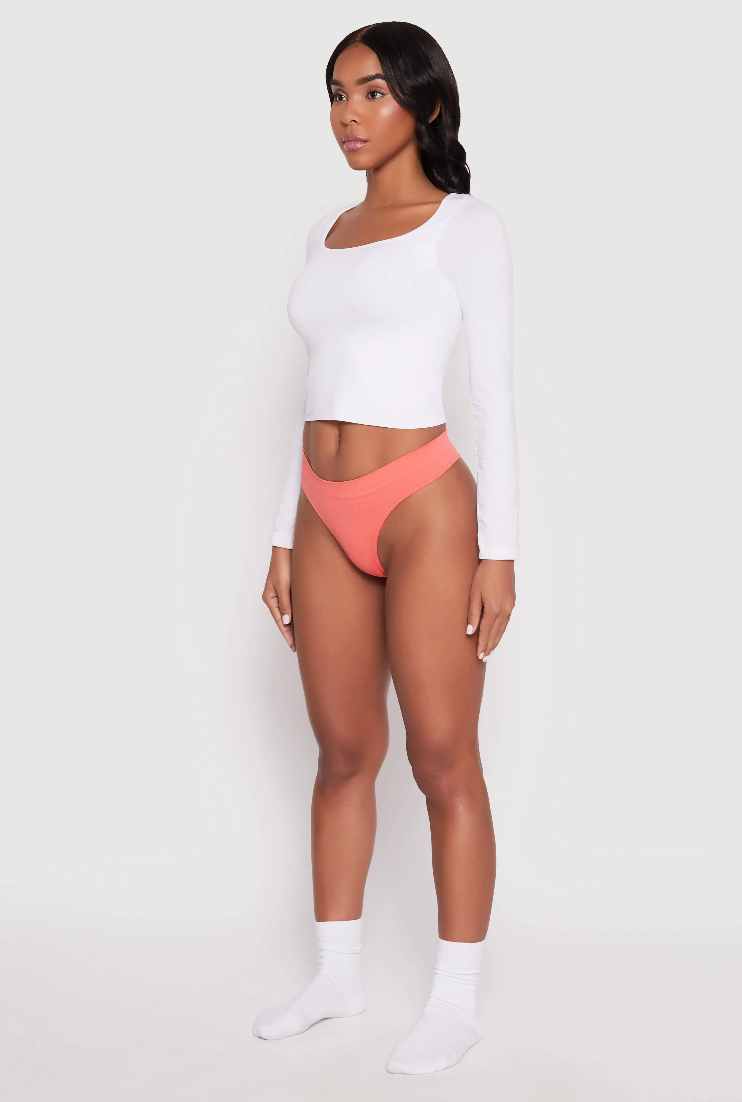 Seamless Solid Rib Knit Thong Panty sold by Rainbow product image thumbnail 3