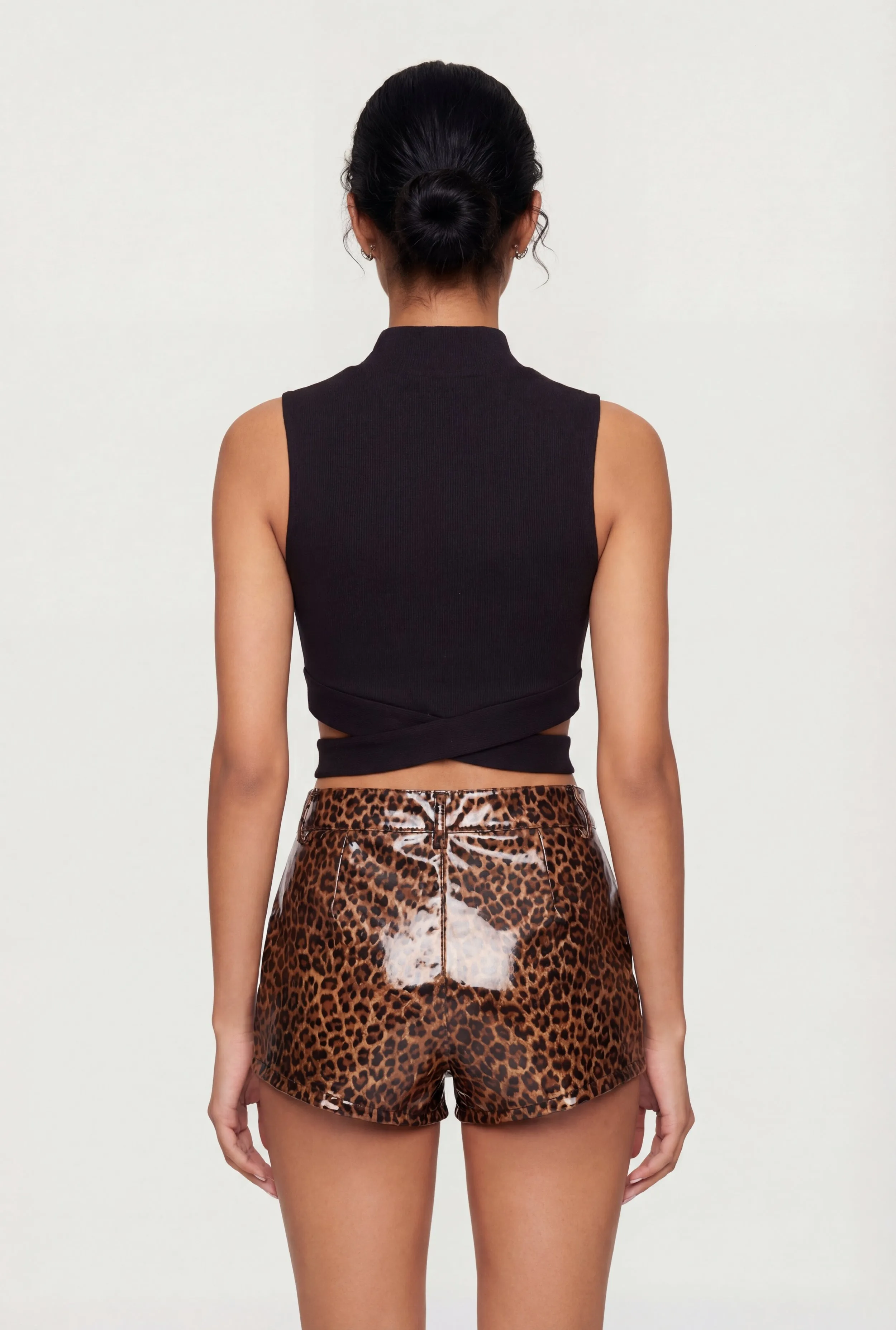 Rib Knit Criss Cross Hem Mock Neck Crop Top sold by Rainbow product image thumbnail 5