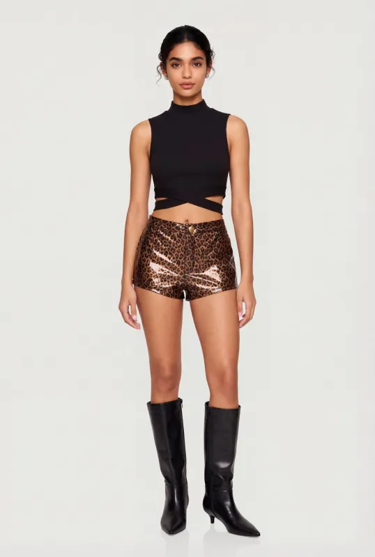 Rib Knit Criss Cross Hem Mock Neck Crop Top sold by Rainbow