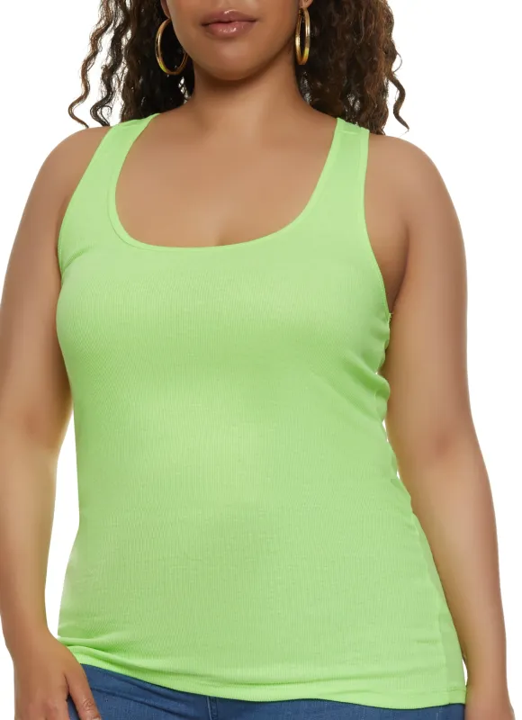 Plus Size Ribbed Knit Racerback Tank Top sold by Rainbow