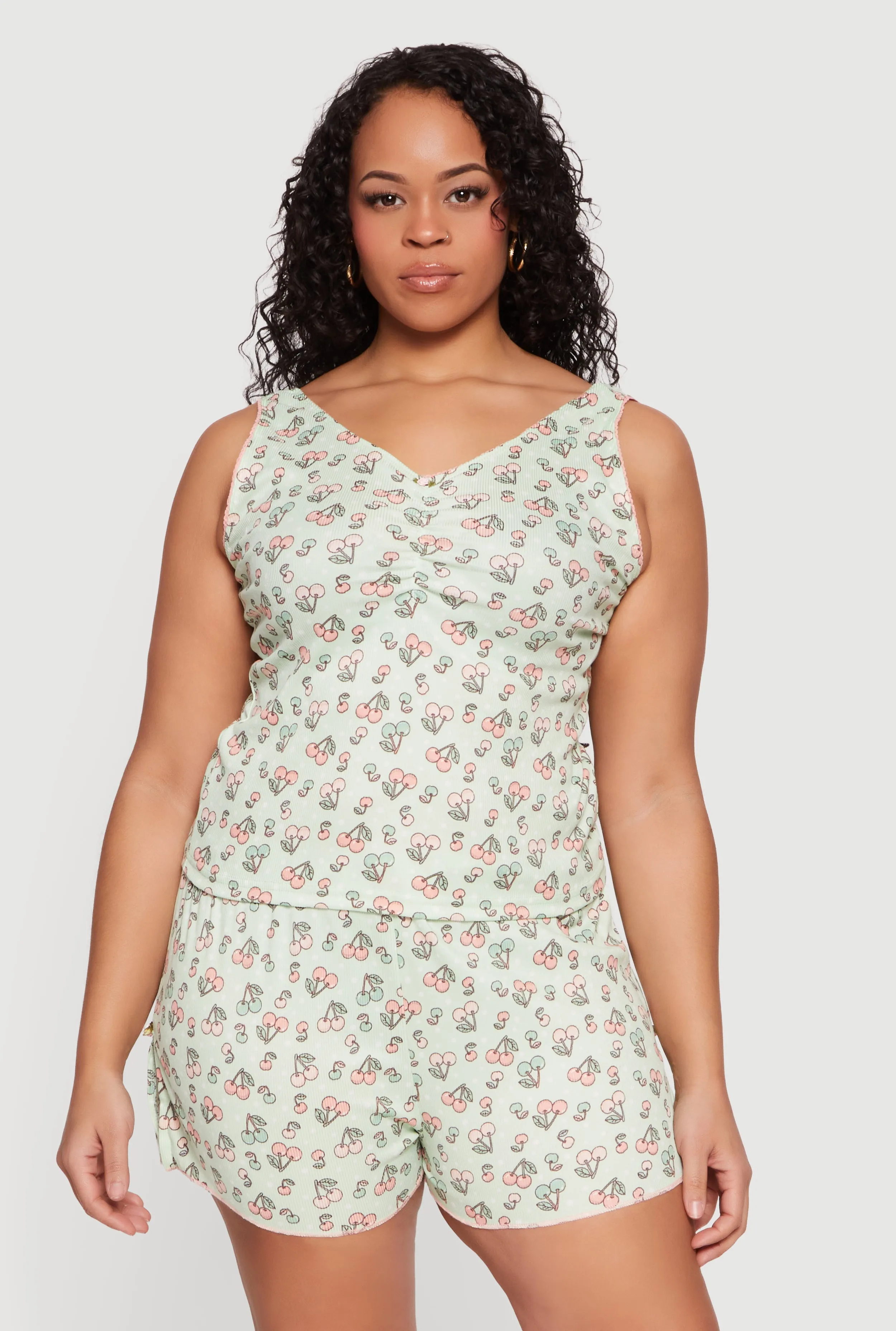 Plus Size Cherry Print Pajama Tank Top and Shorts sold by Rainbow