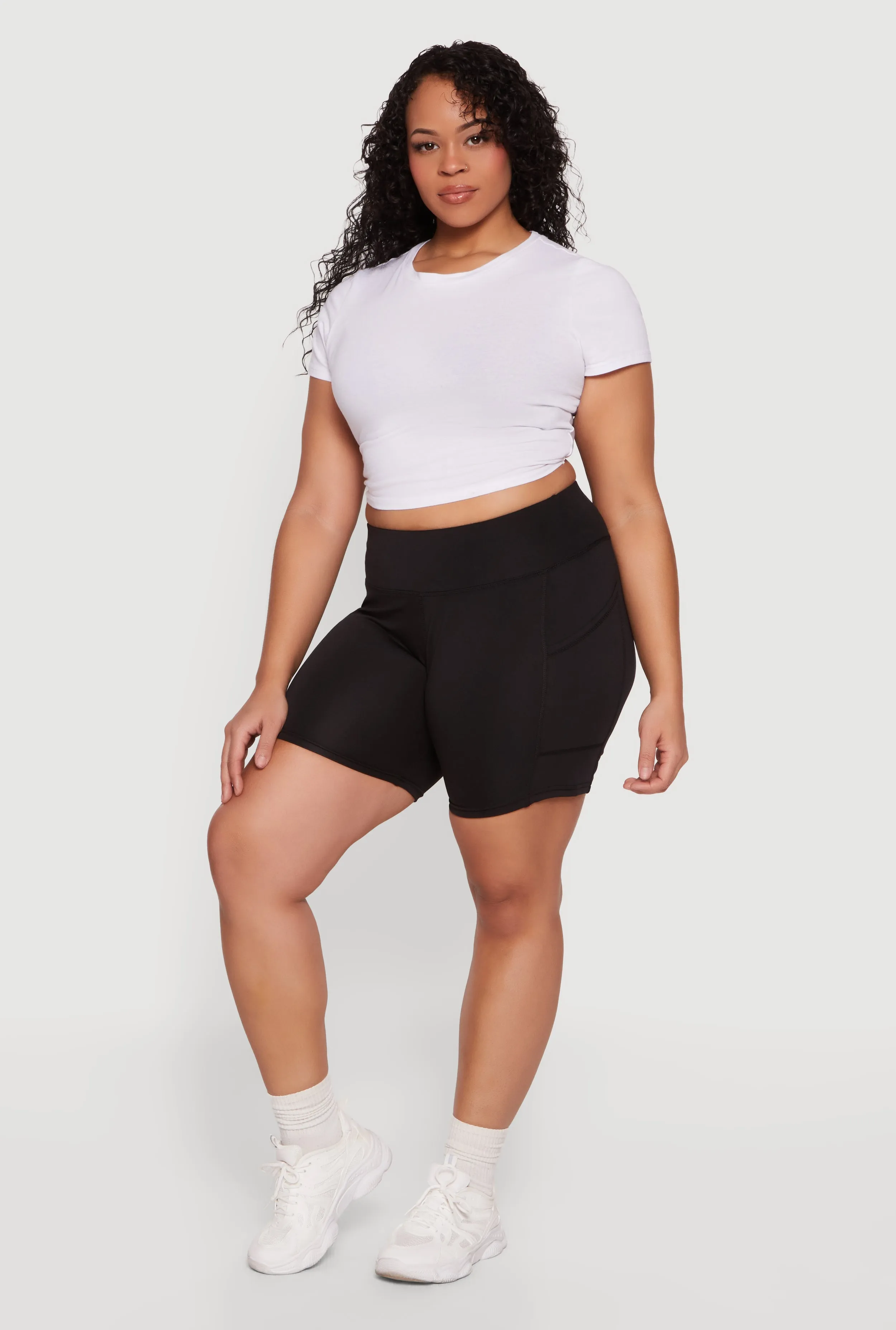 Plus Size High Waisted Cell Phone Pocket Biker Shorts sold by Rainbow product image thumbnail 2