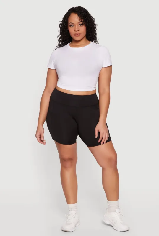 Plus Size High Waisted Cell Phone Pocket Biker Shorts sold by Rainbow
