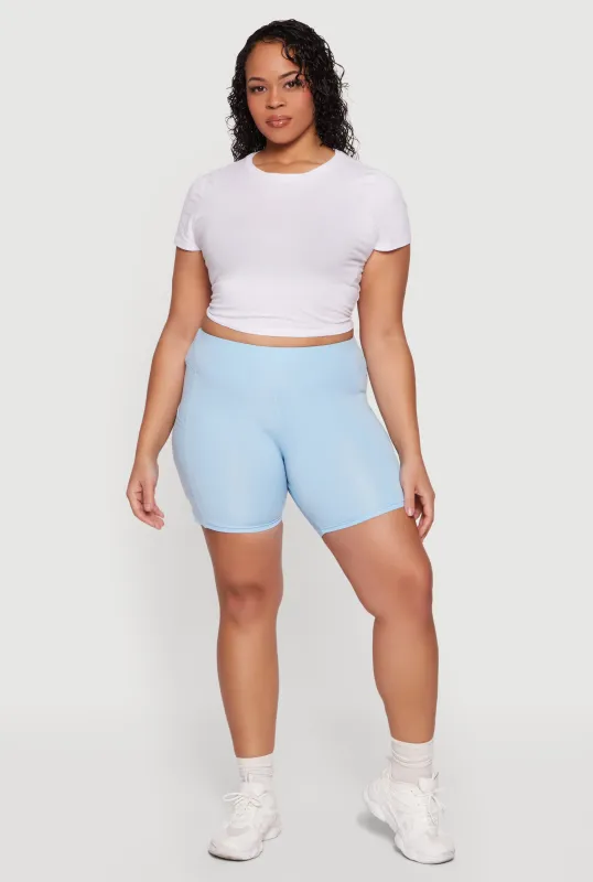 Plus Size High Waisted Cell Phone Pocket Biker Shorts sold by Rainbow