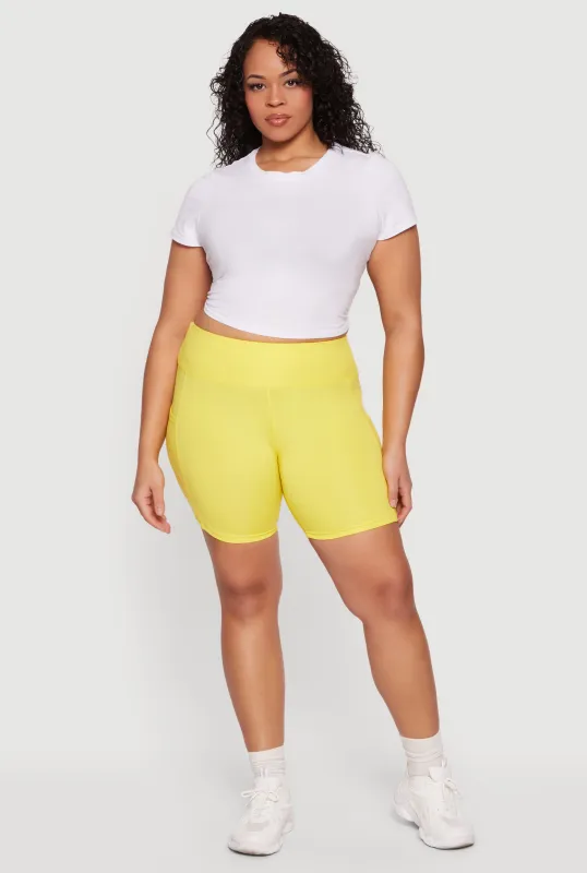 Plus Size High Waisted Cell Phone Pocket Biker Shorts sold by Rainbow