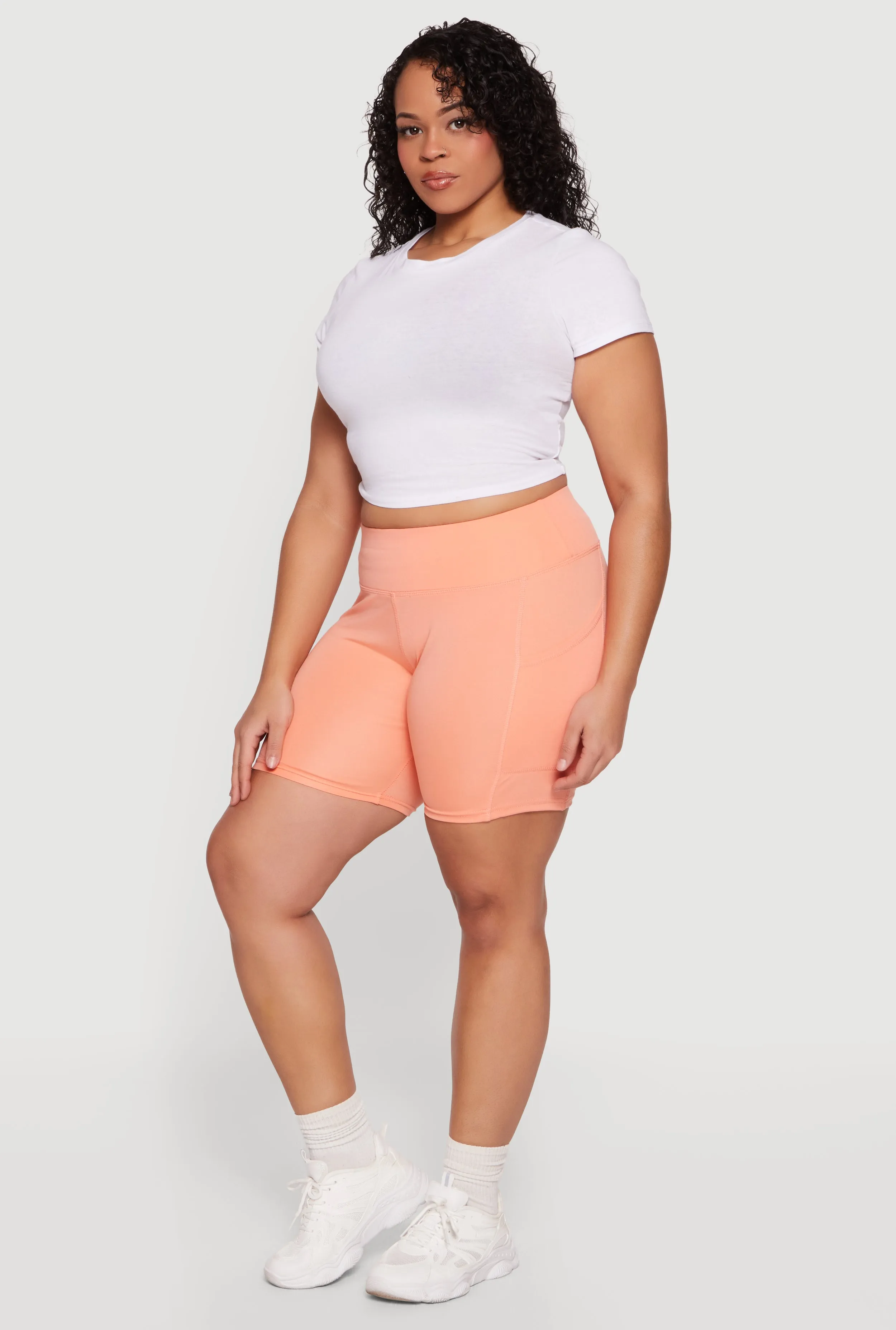 Plus Size High Waisted Cell Phone Pocket Biker Shorts sold by Rainbow product image thumbnail 2