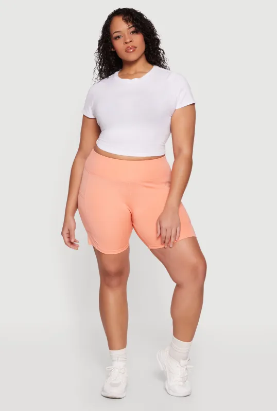 Plus Size High Waisted Cell Phone Pocket Biker Shorts sold by Rainbow