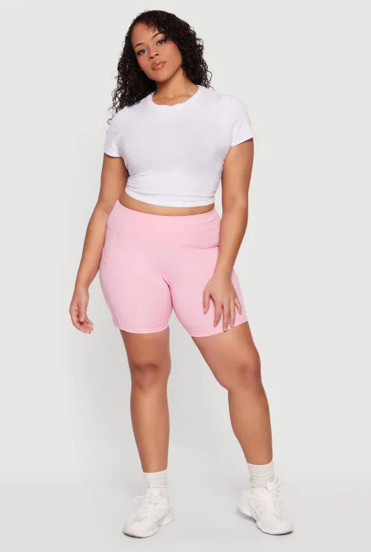 Plus Size High Waisted Cell Phone Pocket Biker Shorts sold by Rainbow