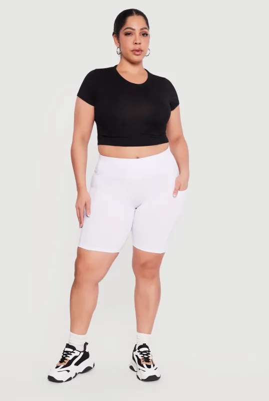 Plus Size High Waisted Biker Shorts with Pockets sold by Rainbow