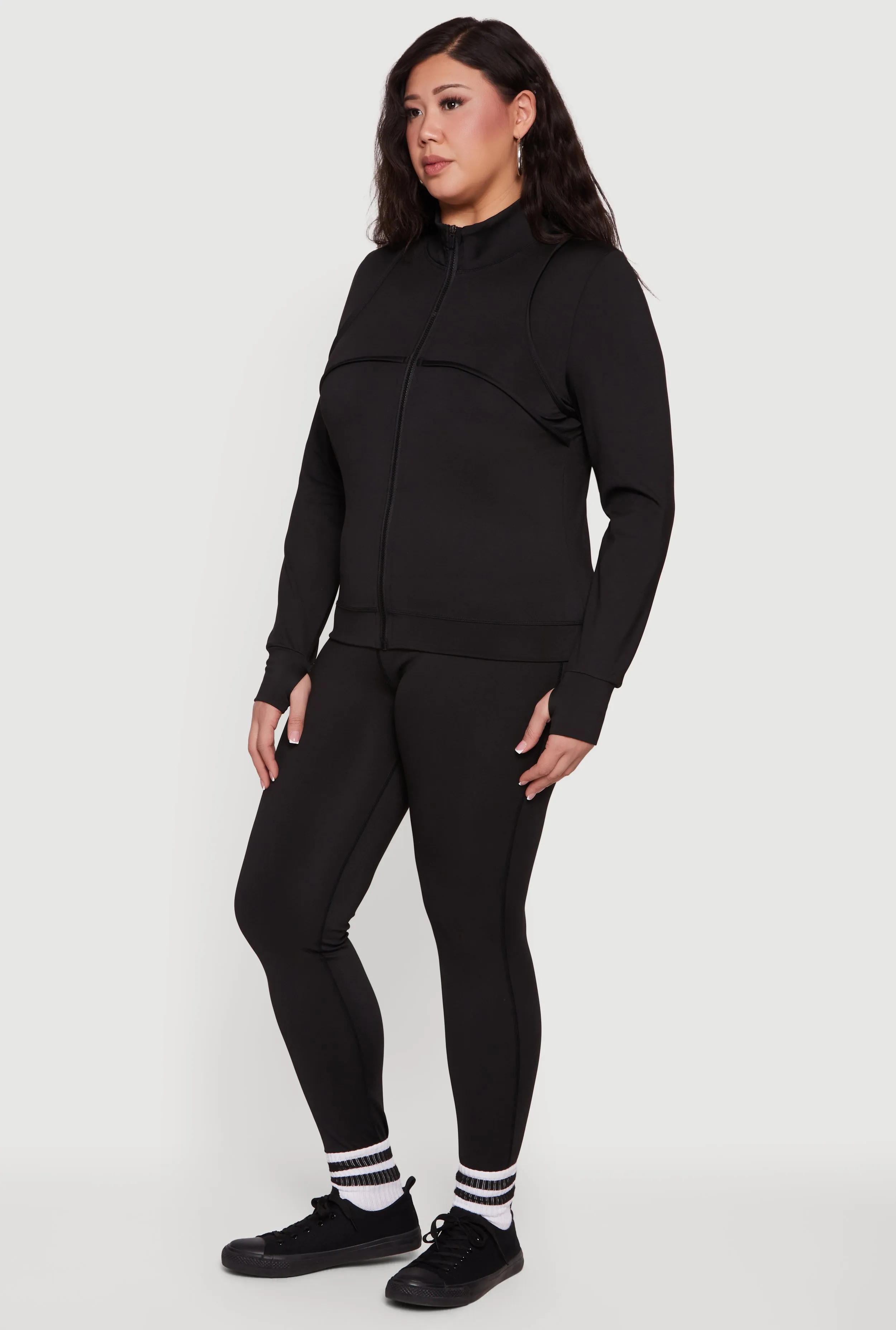 Plus Size Zip Front Mock Neck Jacket with Thumb Holes sold by Rainbow product image thumbnail 3