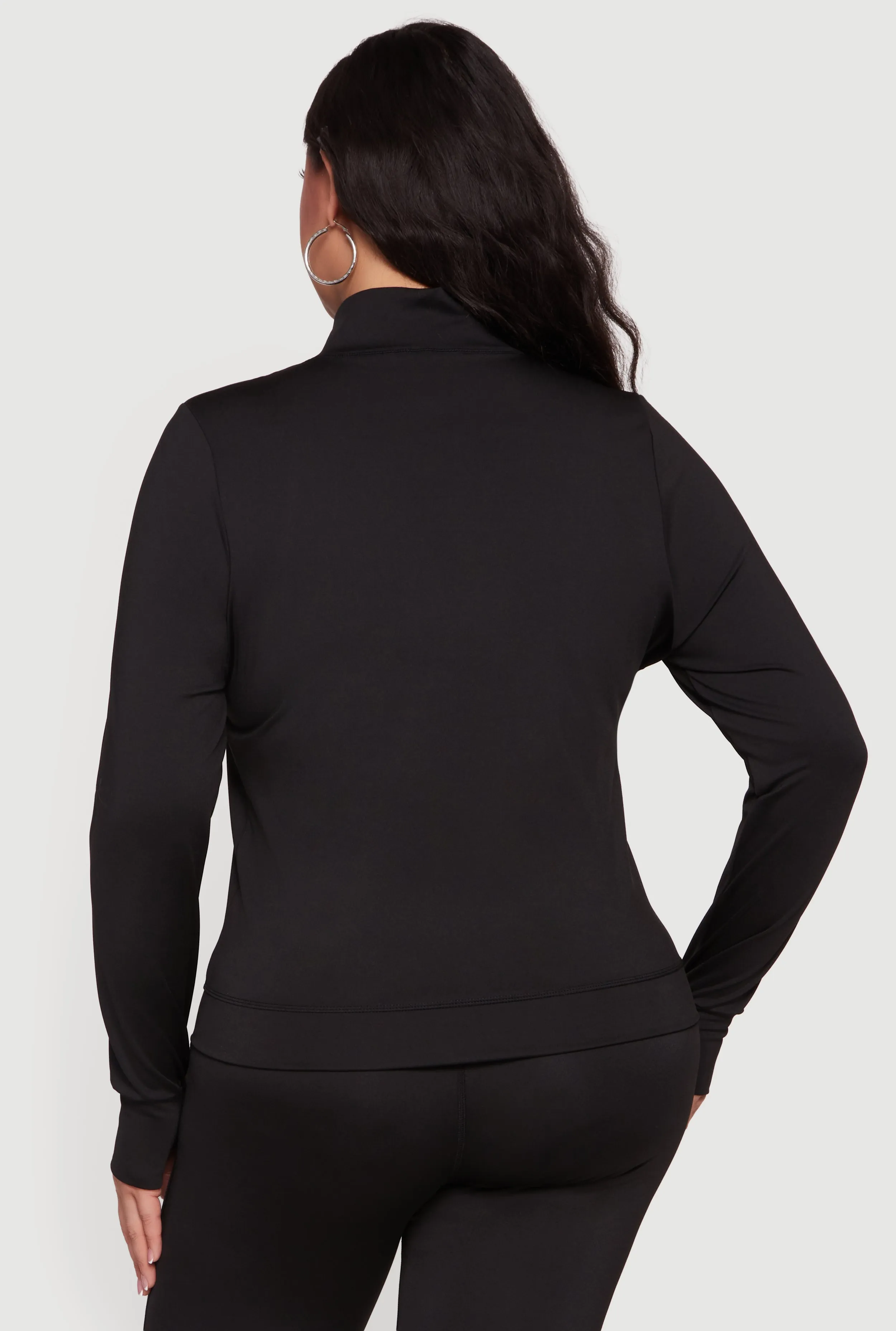 Plus Size Zip Front Mock Neck Jacket with Thumb Holes sold by Rainbow product image thumbnail 5