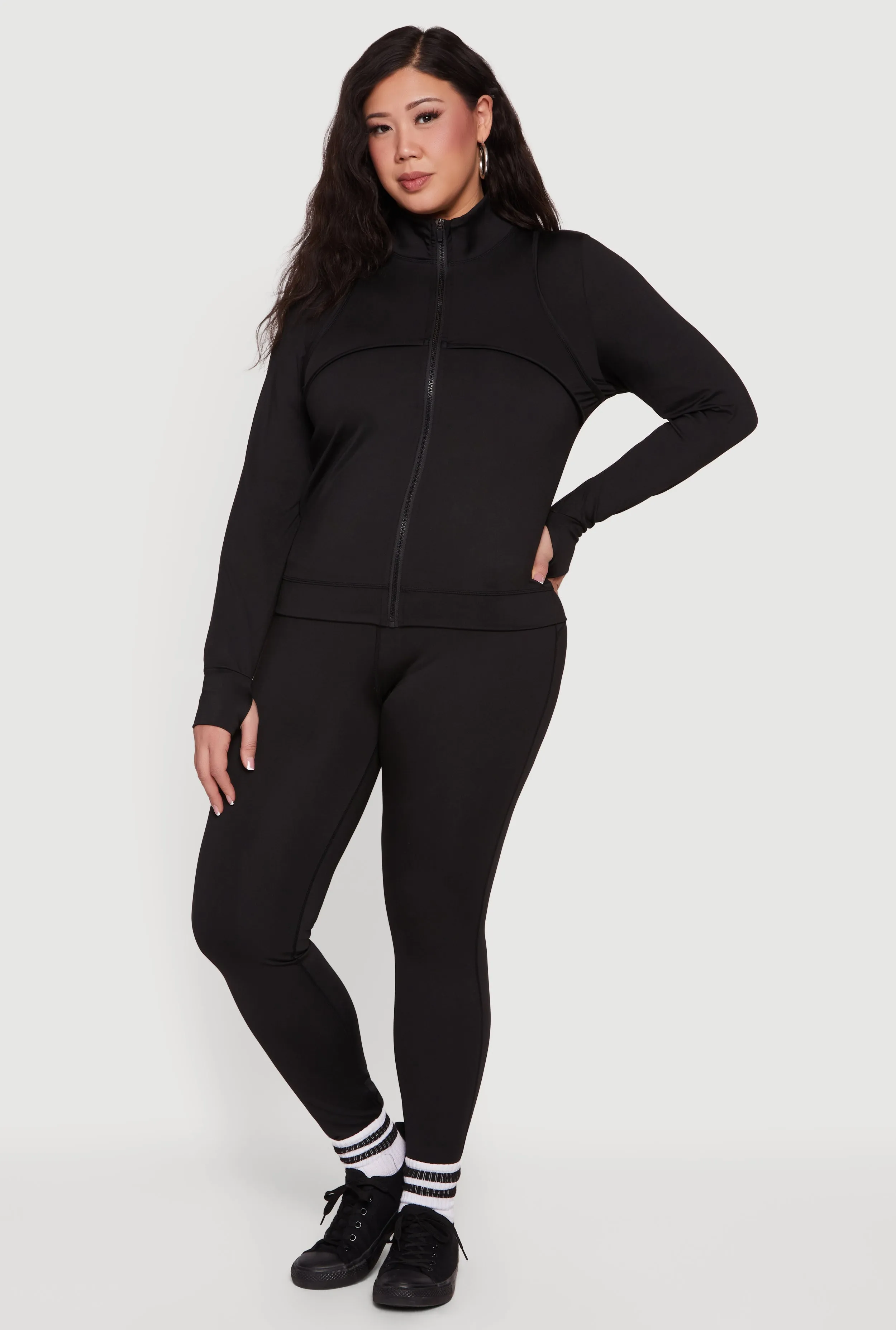 Plus Size Zip Front Mock Neck Jacket with Thumb Holes sold by Rainbow product image thumbnail 2