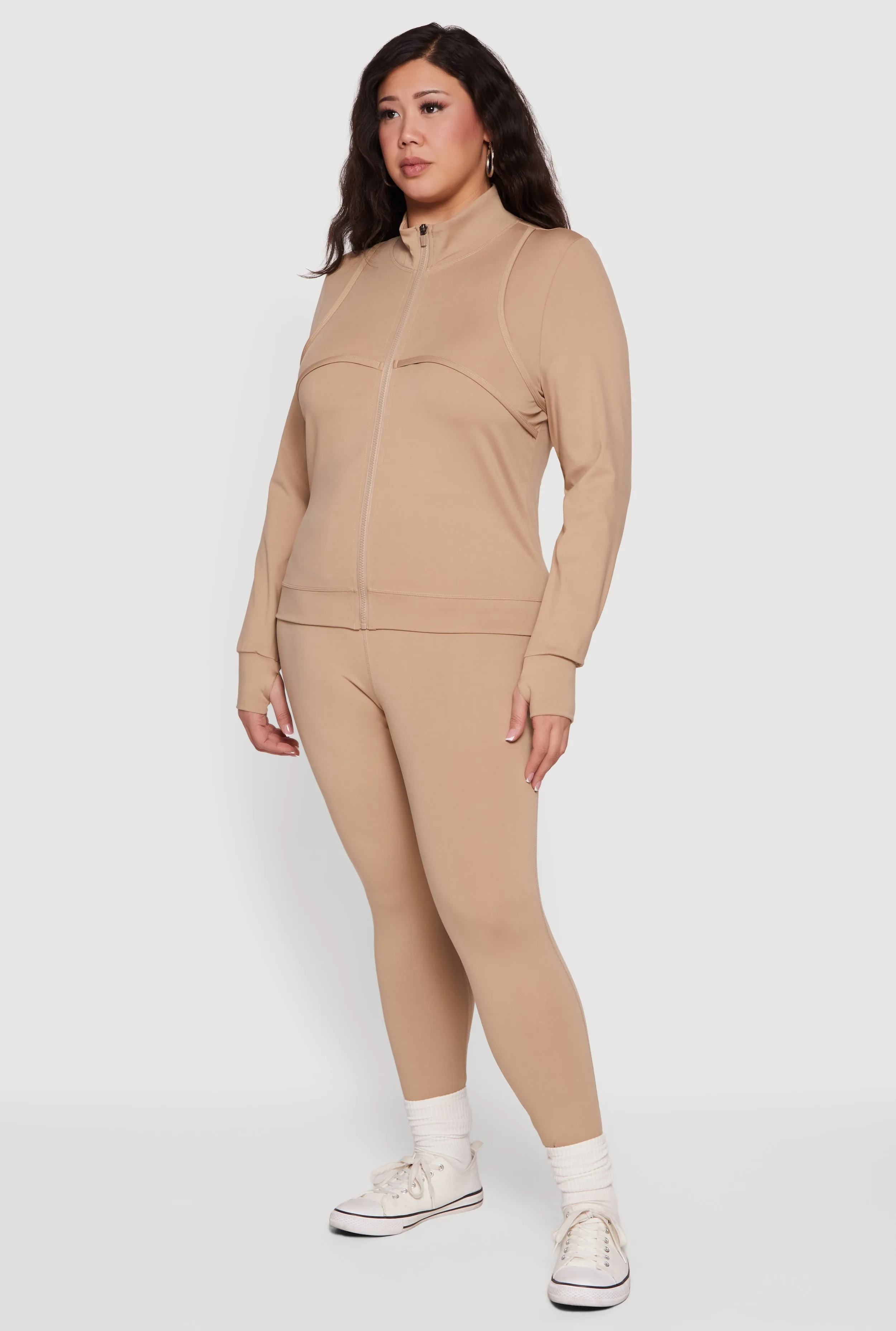 Plus Size Zip Front Mock Neck Jacket with Thumb Holes sold by Rainbow product image thumbnail 3