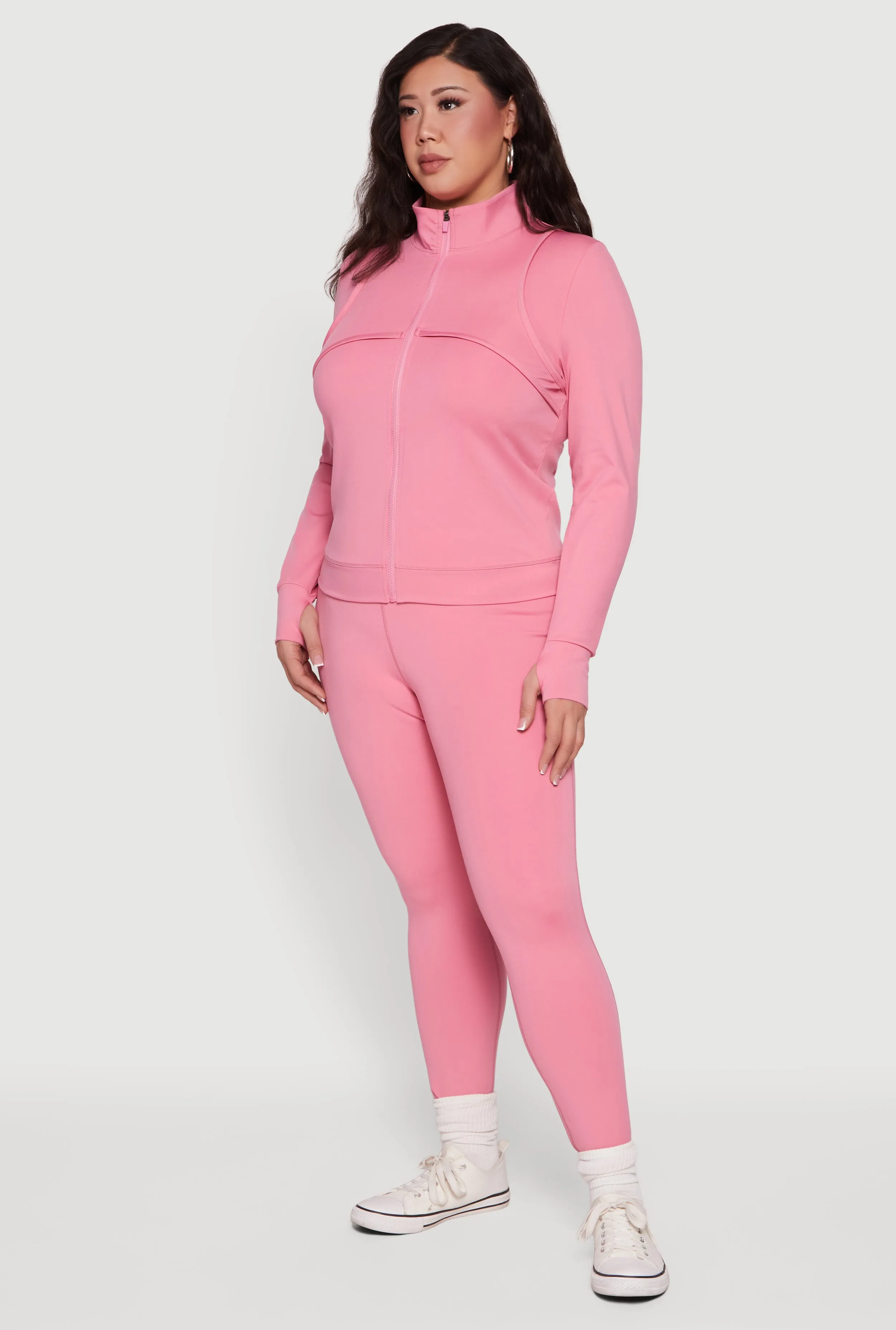 Plus Size Zip Front Mock Neck Jacket with Thumb Holes sold by Rainbow product image thumbnail 3