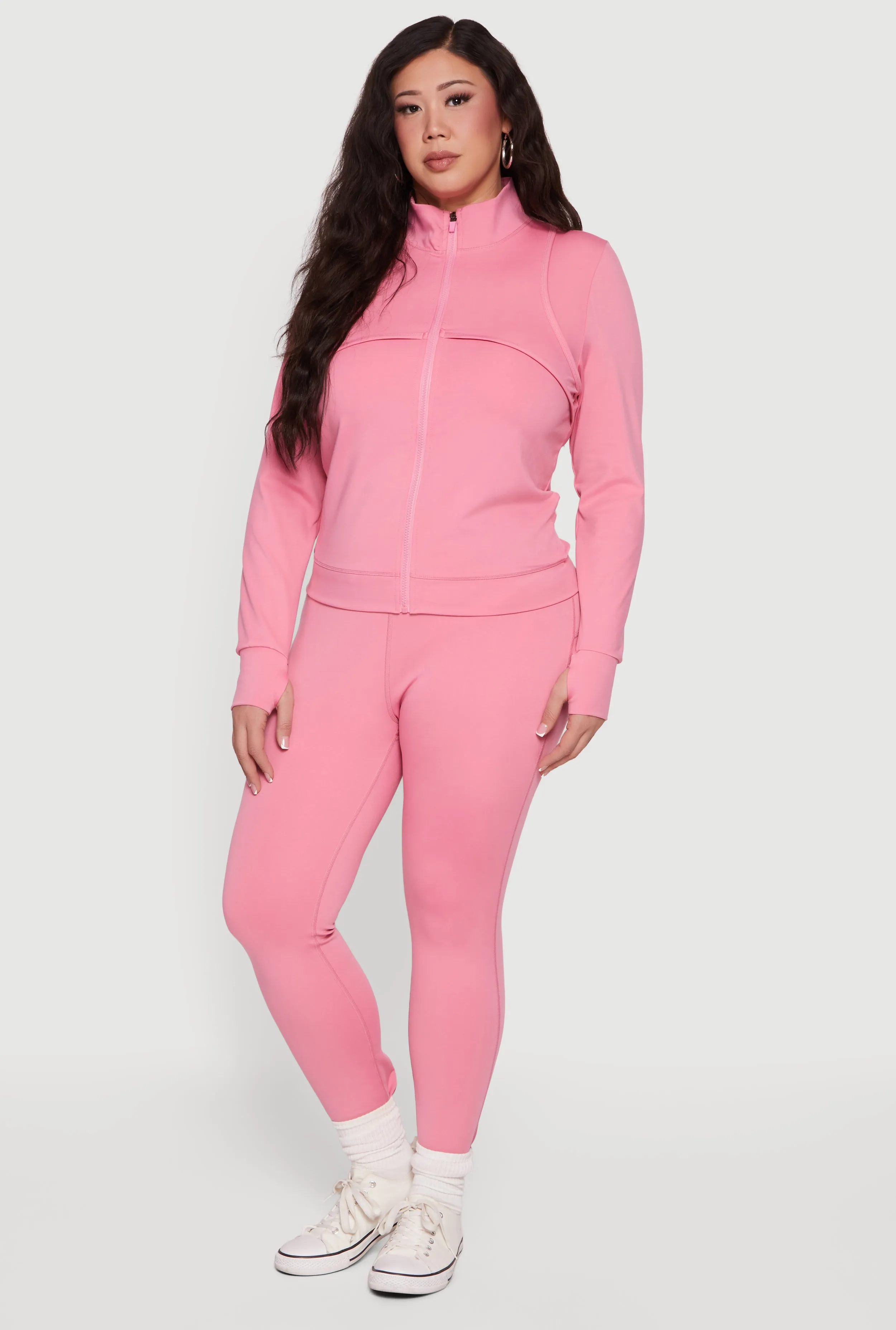 Plus Size Zip Front Mock Neck Jacket with Thumb Holes sold by Rainbow product image thumbnail 2