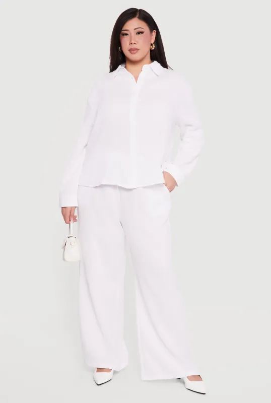 Plus Size High Waisted Wide Leg Gauze Knit Pants sold by Rainbow