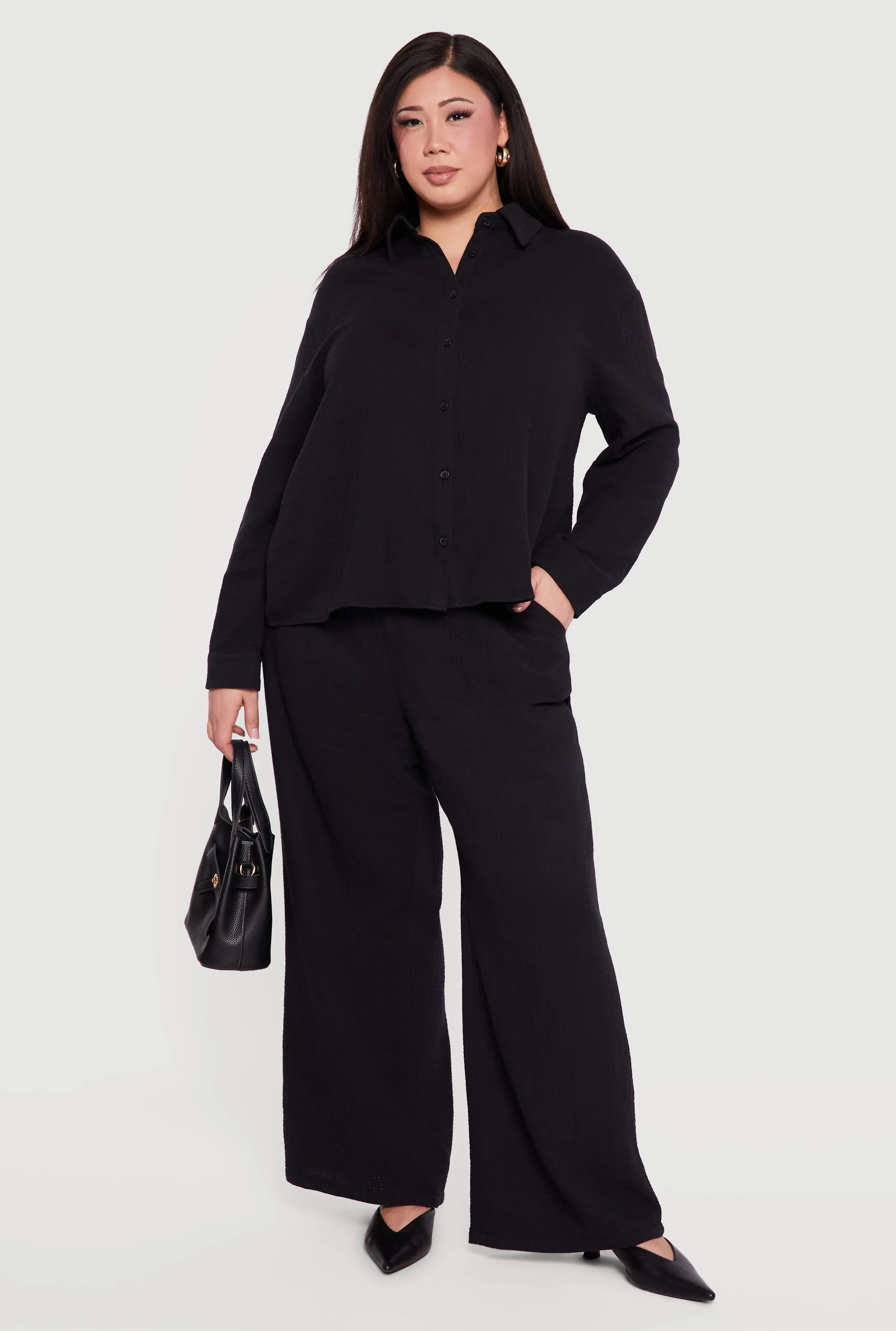 Plus Size High Waisted Wide Leg Gauze Knit Pants sold by Rainbow