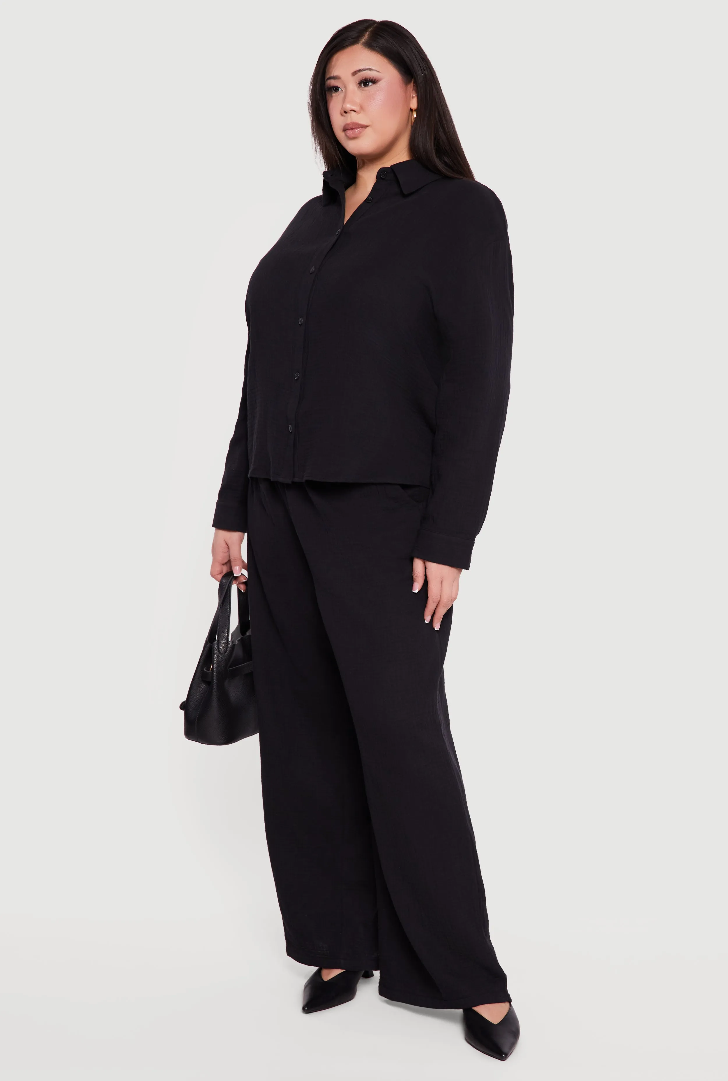 Plus Size High Waisted Wide Leg Gauze Knit Pants sold by Rainbow product image thumbnail 2