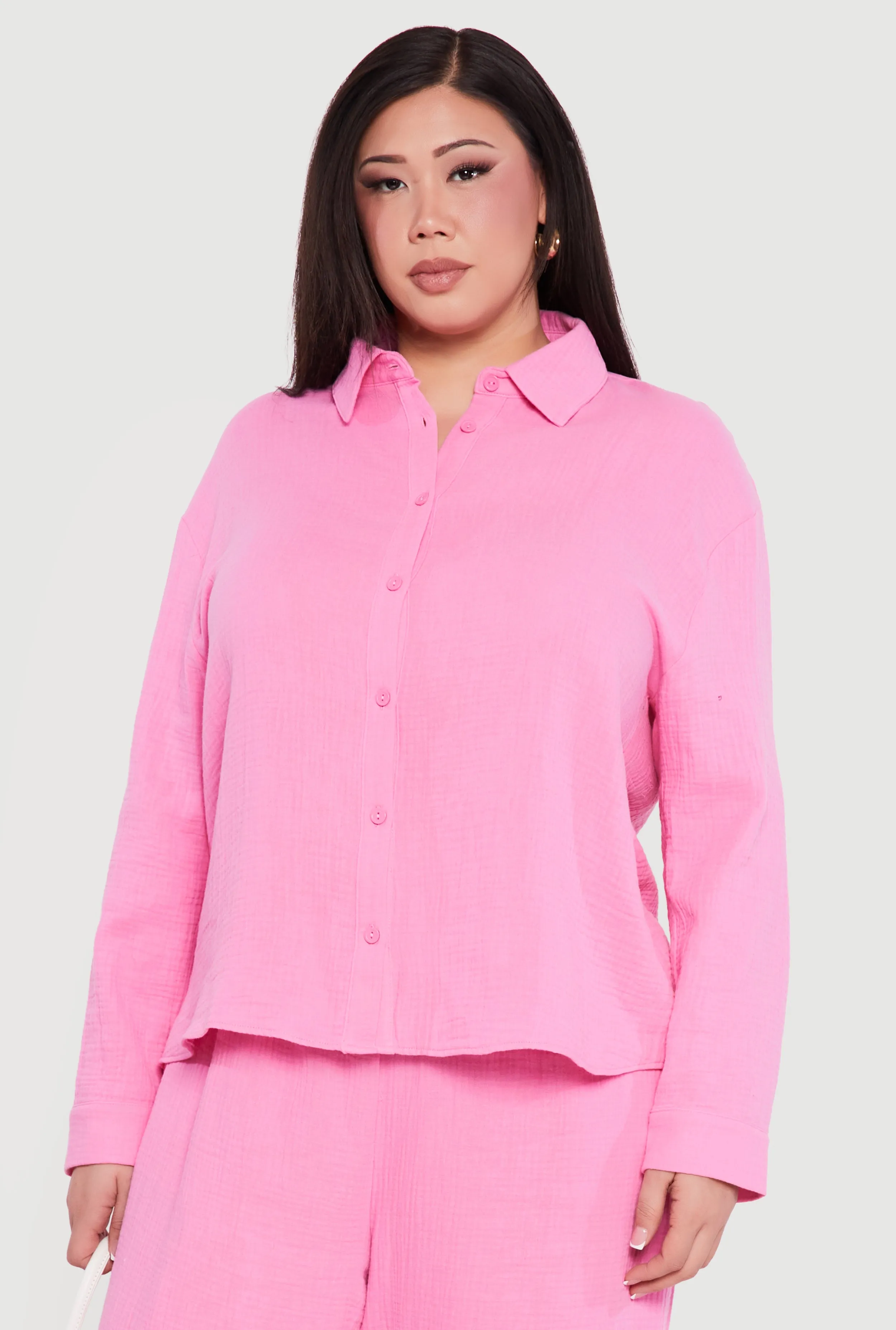 Plus Size Tie Back Button Front Shirt sold by Rainbow