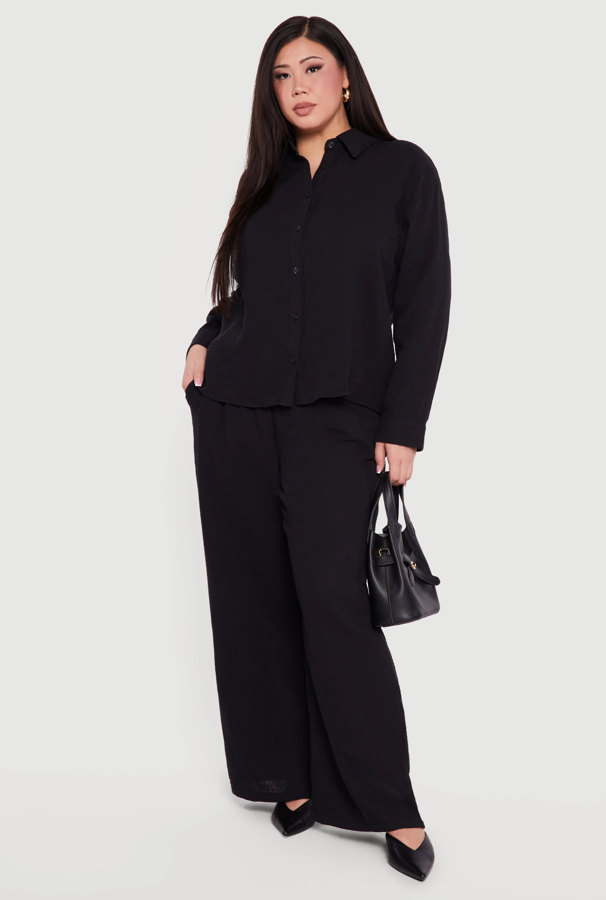 Plus Size Tie Back Button Front Shirt sold by Rainbow product image thumbnail 2