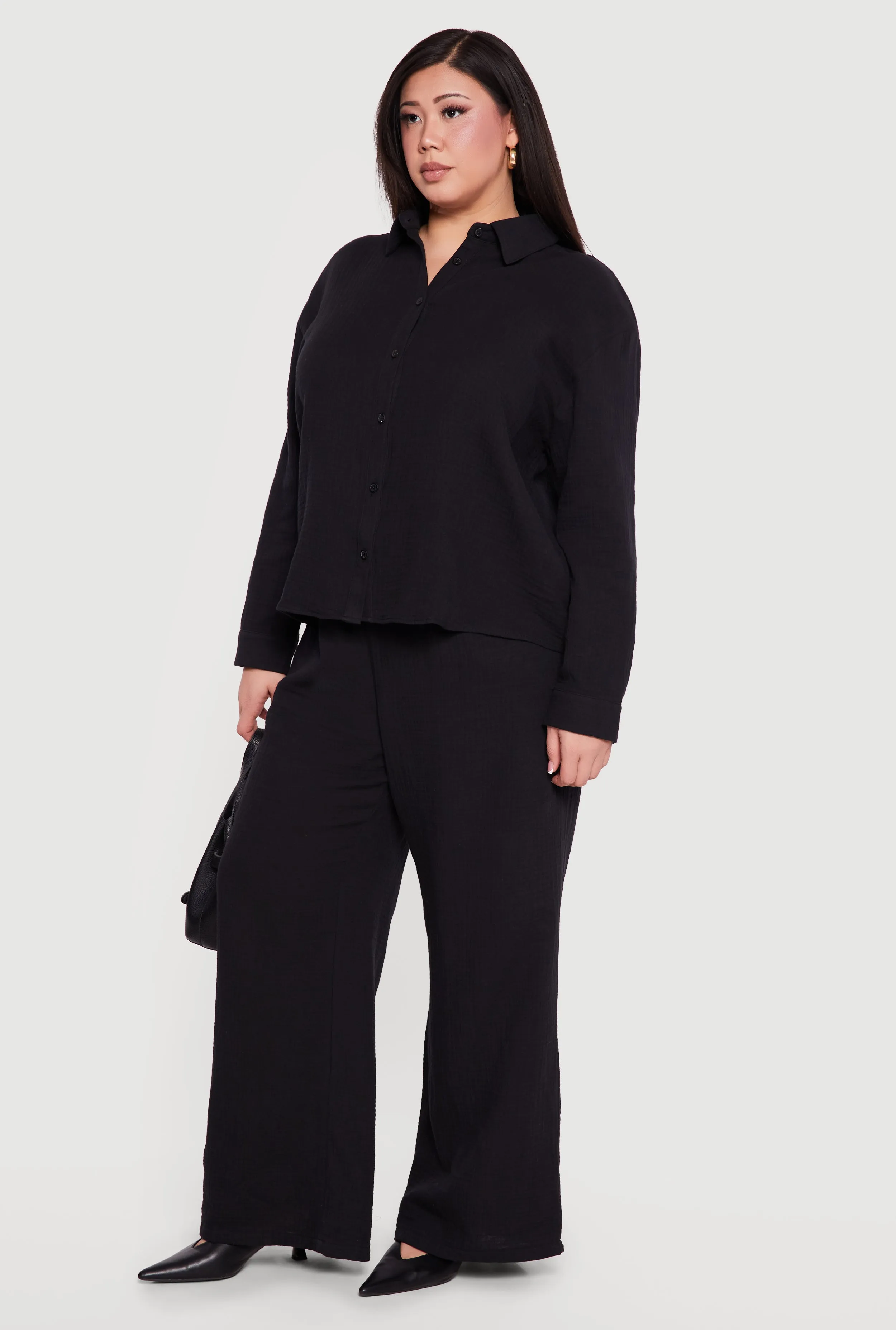 Plus Size Tie Back Button Front Shirt sold by Rainbow product image thumbnail 3