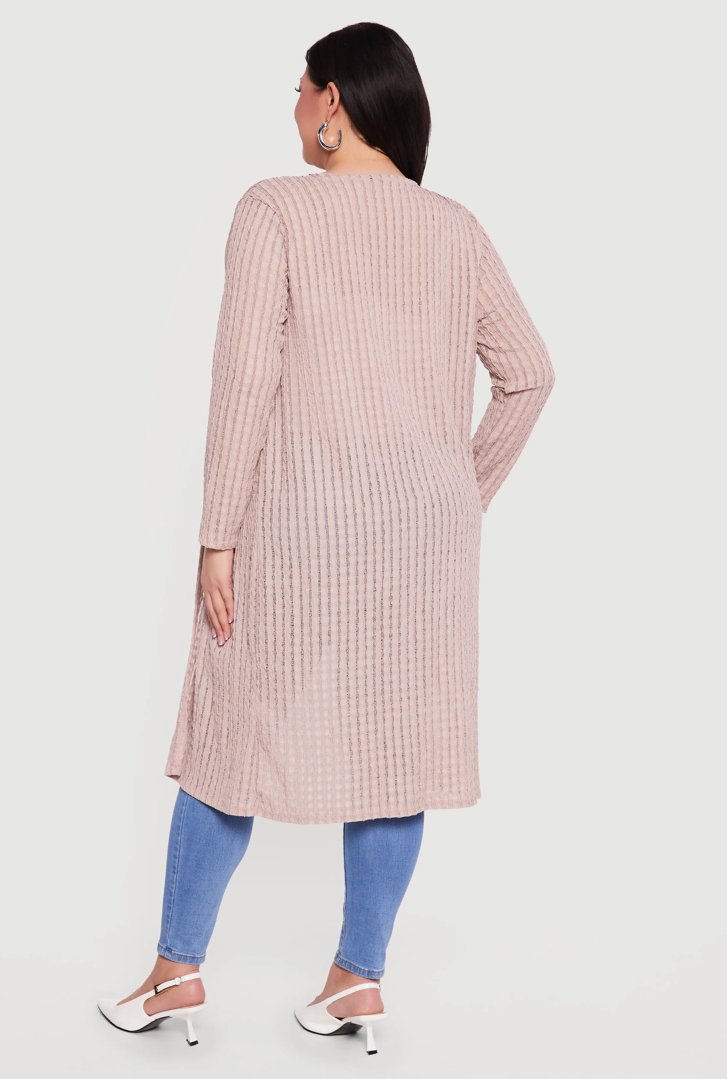 Plus Size Textured Knit Long Sleeve Open Front Duster sold by Rainbow product image thumbnail 3