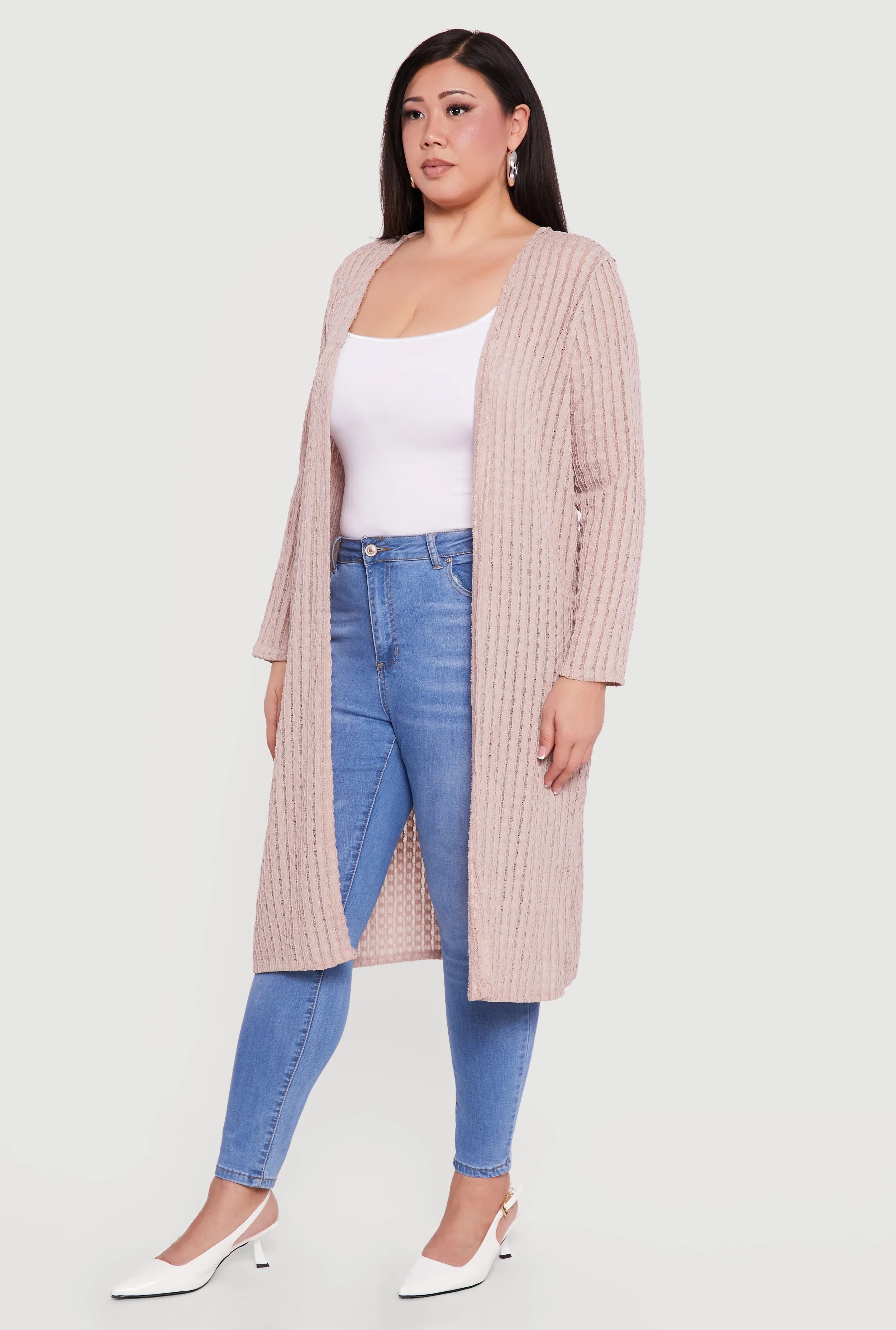 Plus Size Textured Knit Long Sleeve Open Front Duster sold by Rainbow product image thumbnail 2